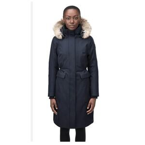 QUARTZ CO Sz S Small Navy Fogo Coyote Fur Hood Down Coat Jacket